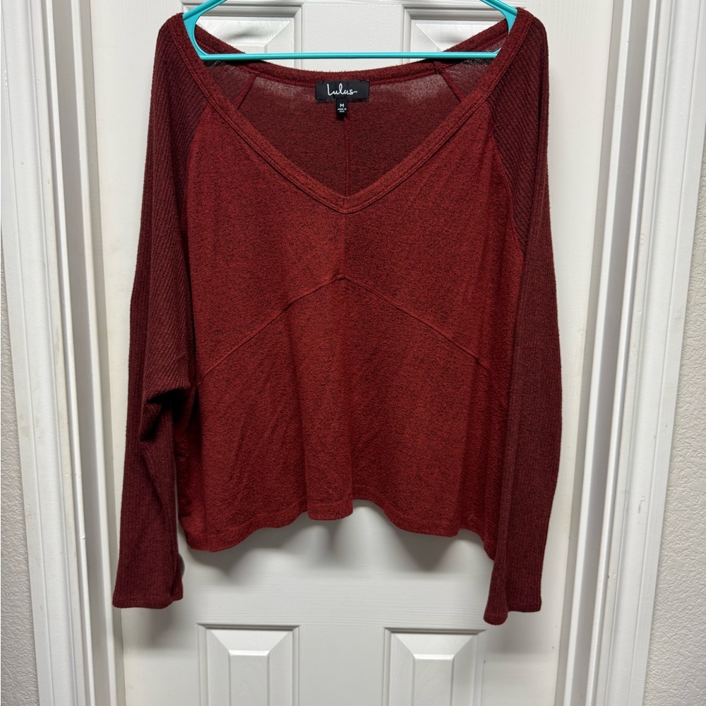 Lulu's Red Oversized Long Sleeve Blouse